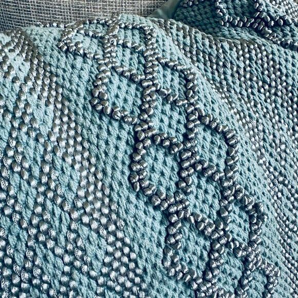 Devi Designs Boho Diamond Teal Blue Gray Fabric Throw Pillow - Picture 3 of 6